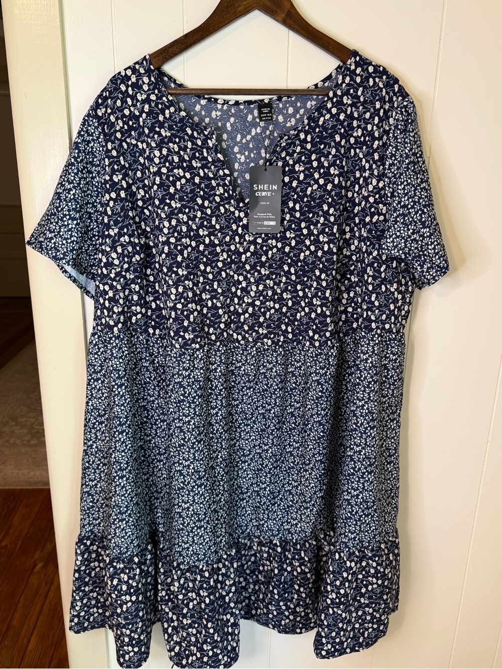 SHEIN Navy Blue Floral Tiered Short Sleeve Dress Size 6X
